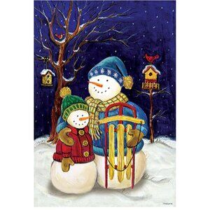 Christmas Snowman Garden Flag Holiday Party Banner Cardinal Sleigh Winter Decor